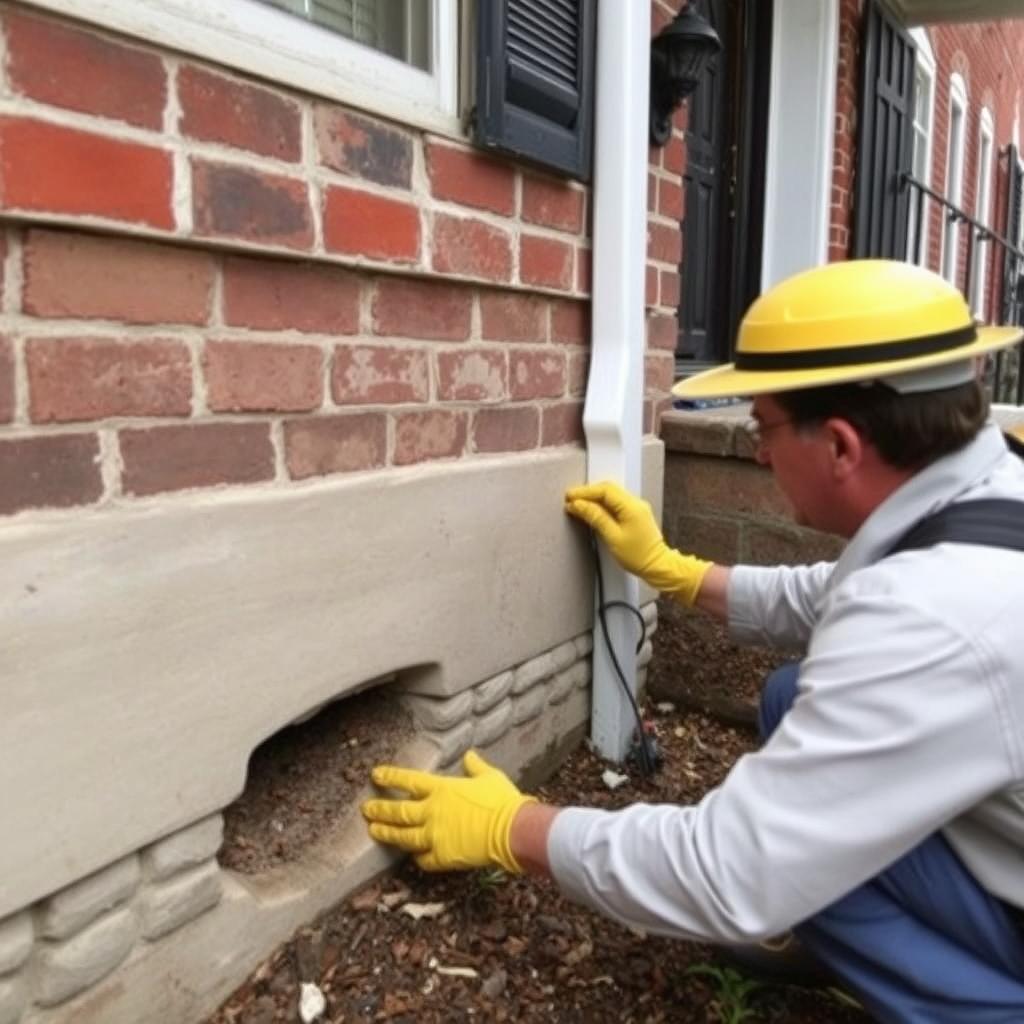 Termite Inspection Baltimore: The Complete Homeowner's Guide 13 Inspector examining exterior foundation of a Baltimore row home