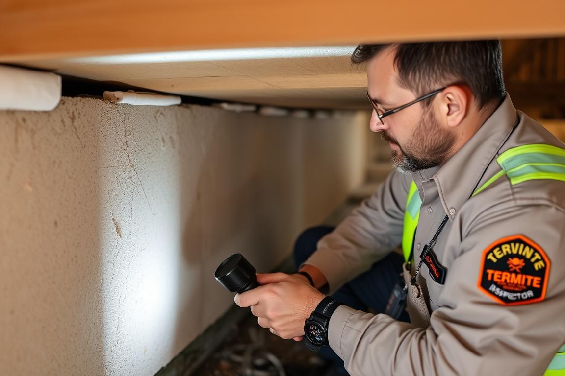 Professional termite inspector examining a home in Orange County