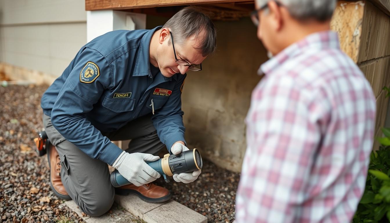 Termite Inspection Baltimore: The Complete Homeowner's Guide 11 Professional termite inspector with credentials examining a Baltimore home
