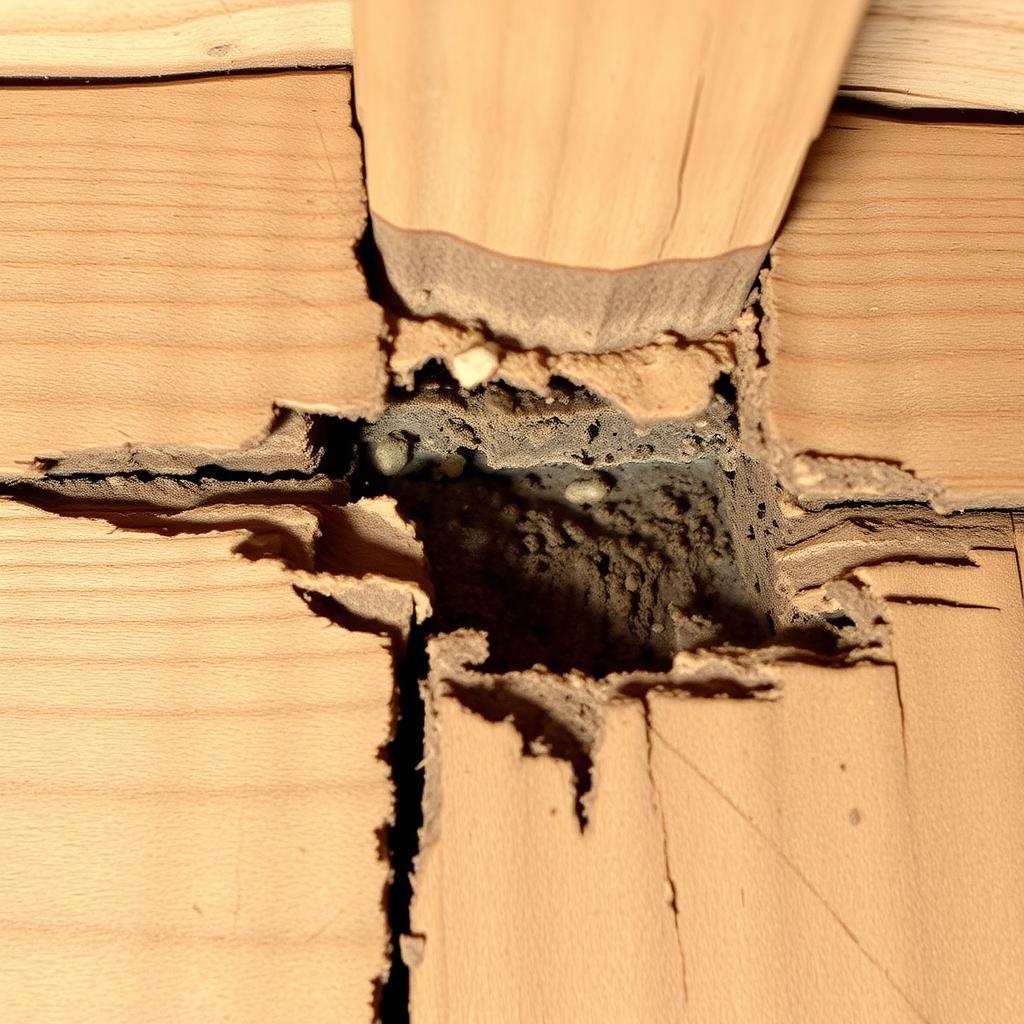 Severe termite damage in wooden structure of a Tampa home