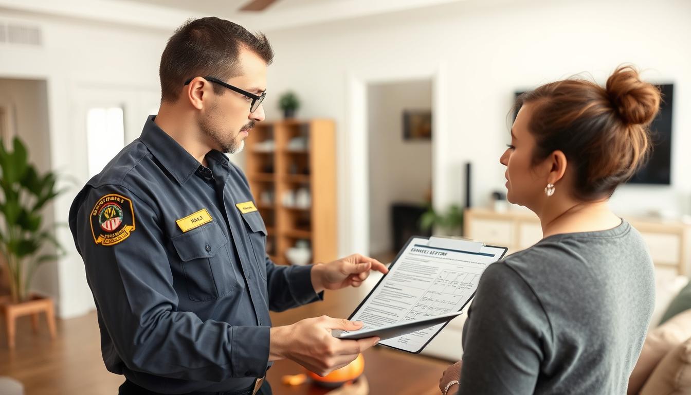 Termite inspector providing cost estimate to Orange County homeowner