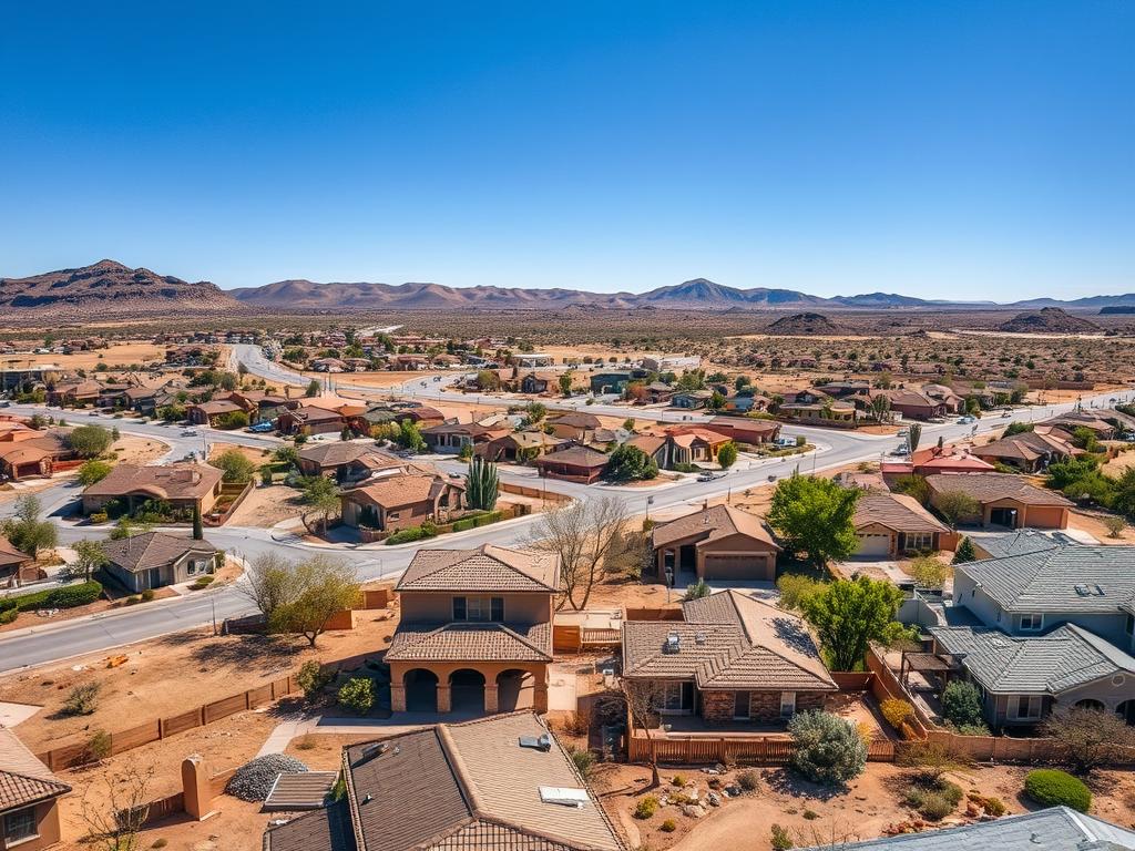 Albuquerque desert landscape with homes vulnerable to termite activity