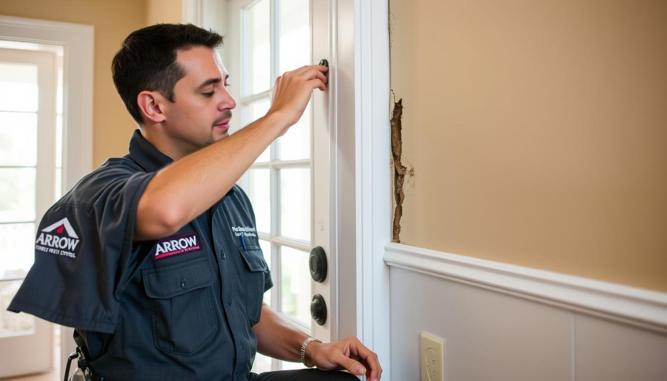 Top Termite Damage Repair Services in Baton Rouge LA 6 Arrow Termite & Pest Control technician repairing termite damage in Baton Rouge