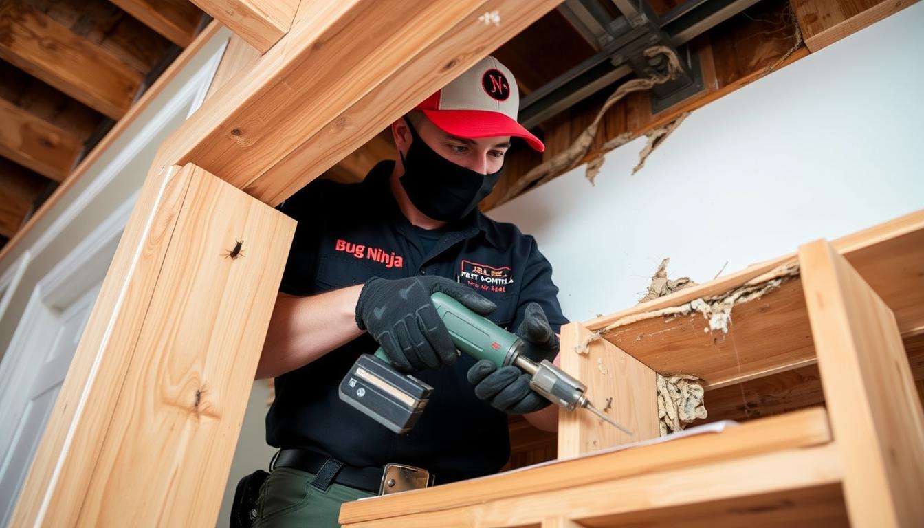 Top Termite Damage Repair Services in Baton Rouge LA 13 Bug Ninja Pest Control technician repairing termite damage in Baton Rouge