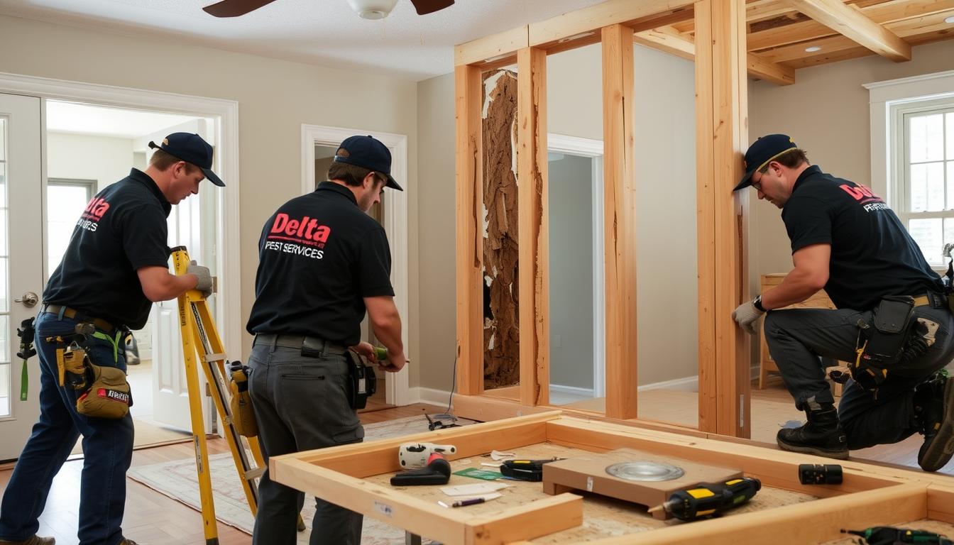 Top Termite Damage Repair Services in Baton Rouge LA 8 Delta Pest Services performing termite damage repairs in Baton Rouge