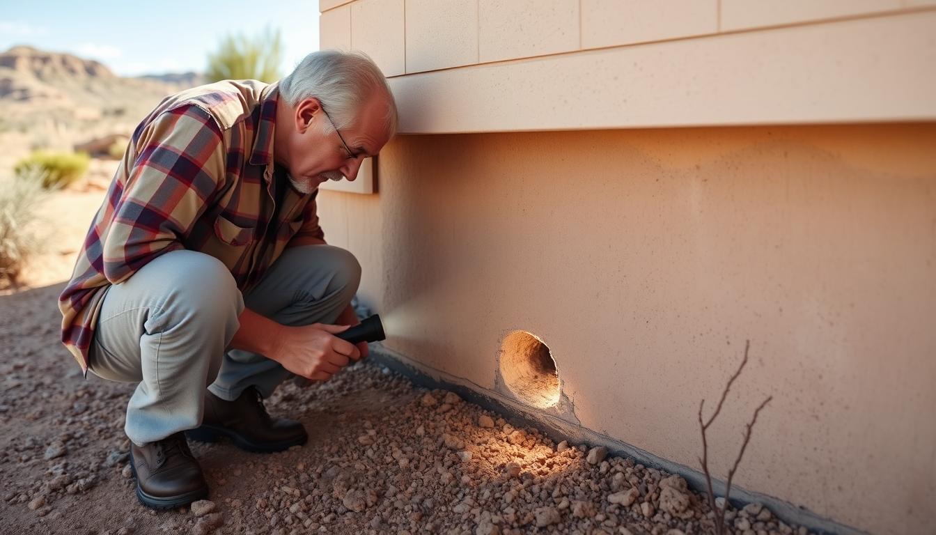 Homeowner performing seasonal termite prevention maintenance in Albuquerque