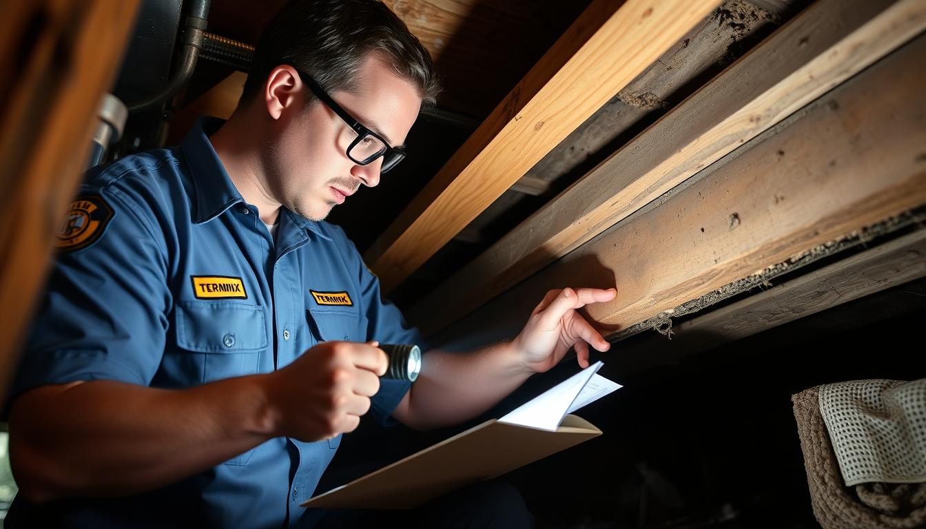 Top Termite Damage Repair Services in Baton Rouge LA 9 Terminix technician inspecting termite damage in Baton Rouge home