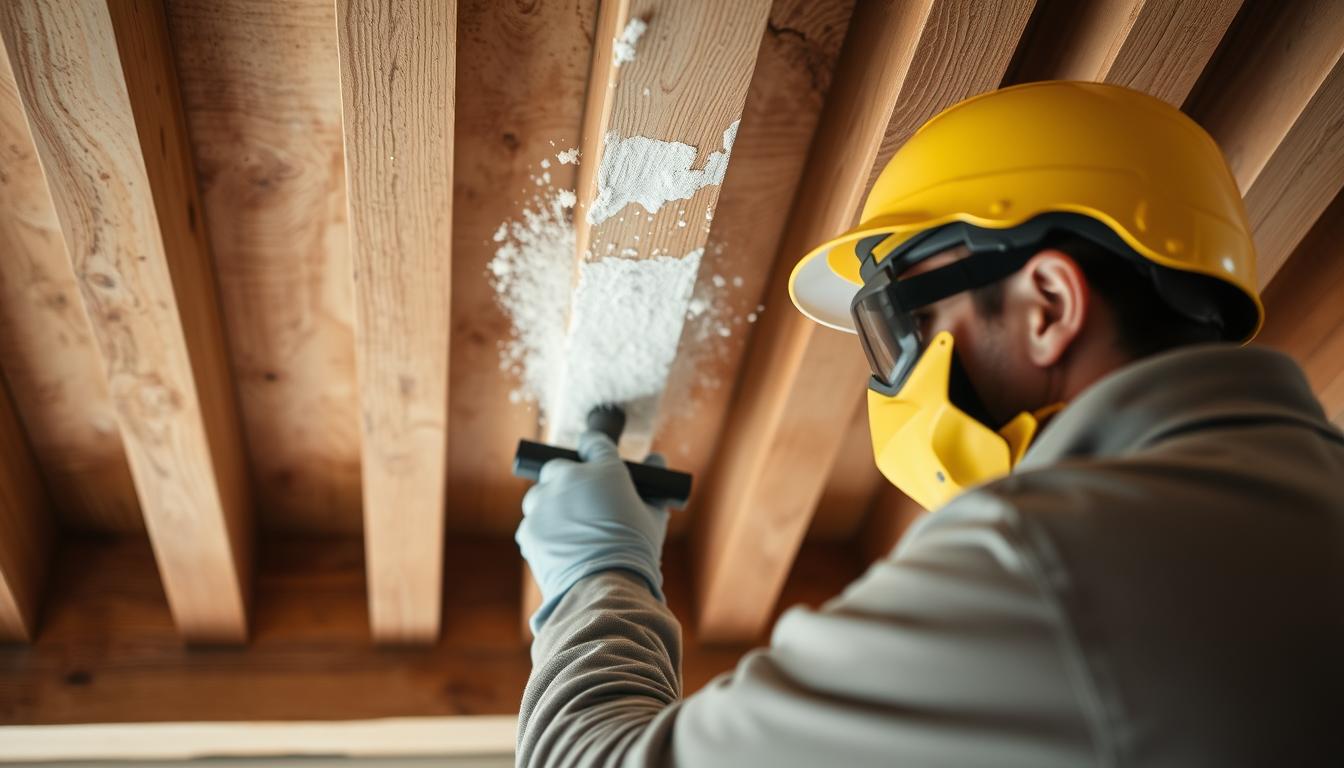 Wood treatment application for termite prevention in Albuquerque home