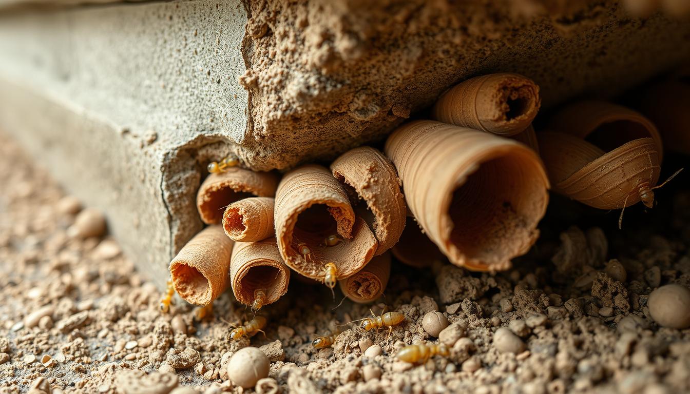 Mud tubes from termites in Omaha NE home foundation