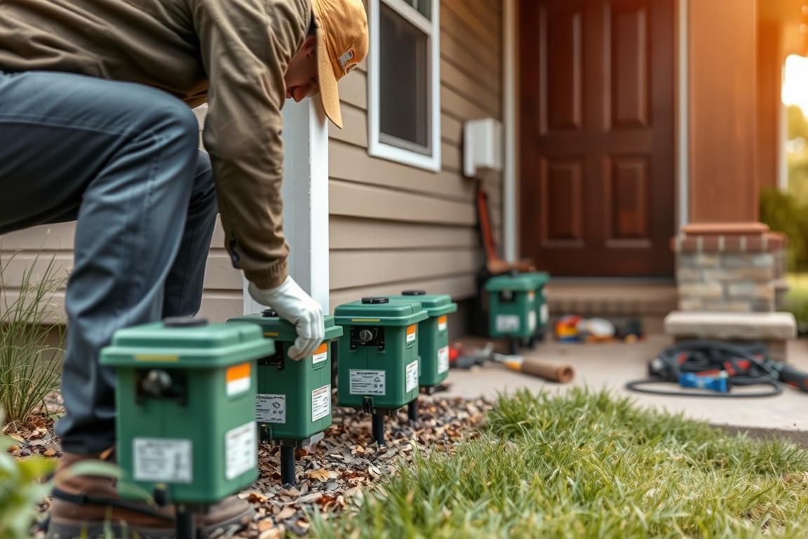 Termite bait station installation in Des Moines yard