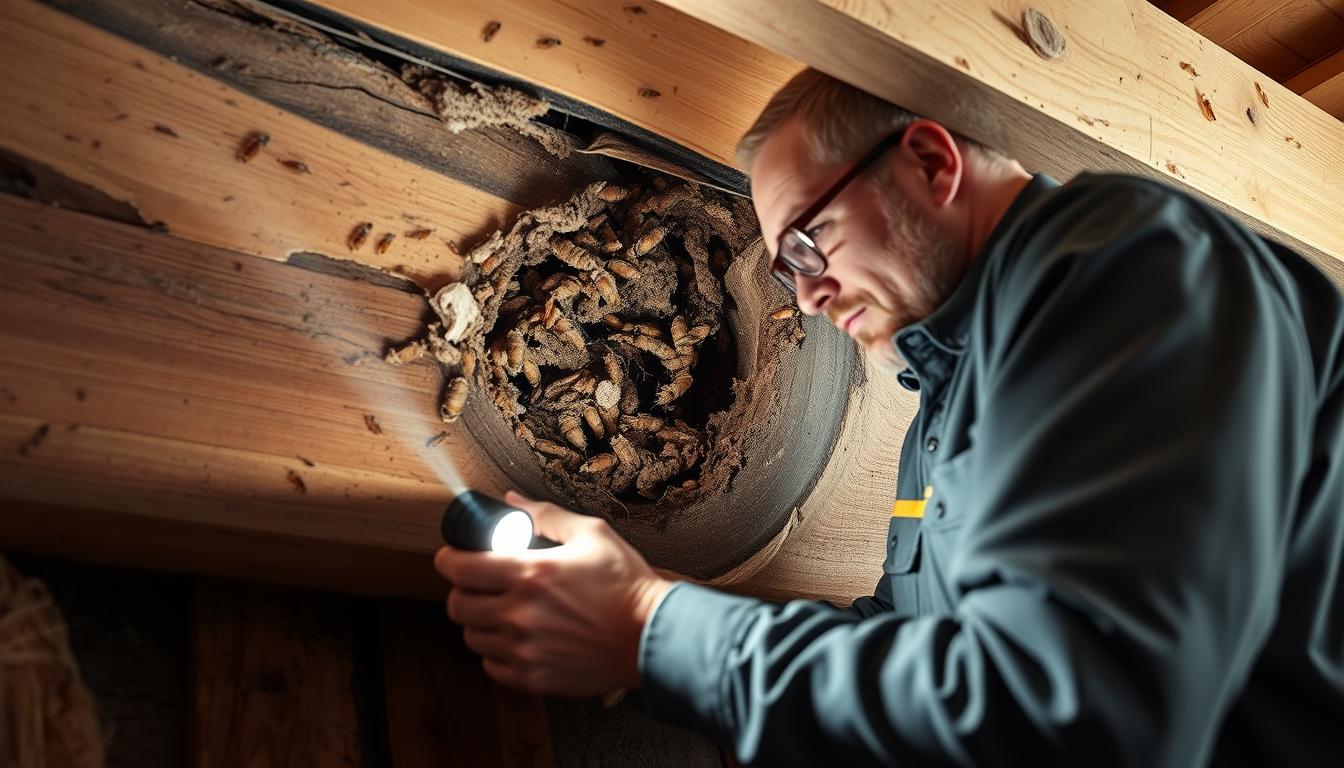 Termite damage inspection in a Des Moines home