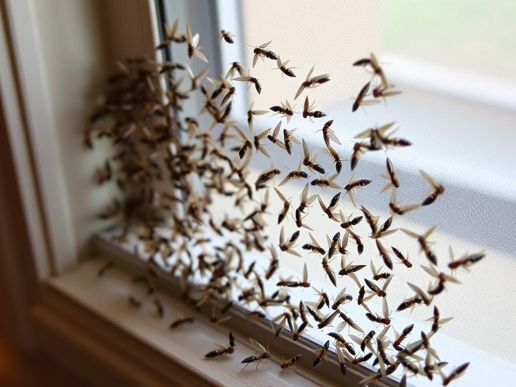 Termite swarmers in Wichita KS home - winged reproductive termites near window